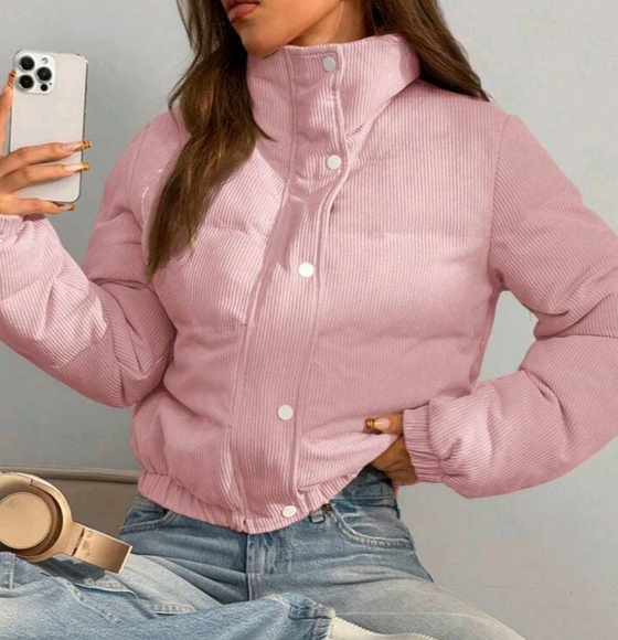 Zip Up Double Face Snap Button Corduroy Padded Coat - Picture 2 of 4